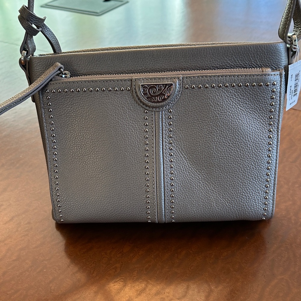 Brighton Silver Studded Leather Crossbody Bag